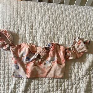 Express Floral Ruffle Blouse in Pink and Blue